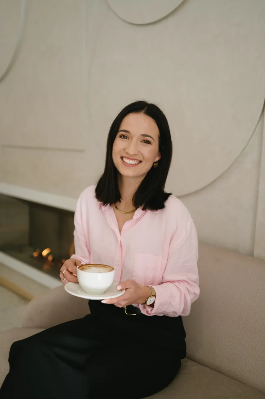 Mieke with a cup of coffee